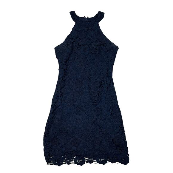 Lulu's Love Poem Lace Mini Dress Crochet Navy Blue Womens Size XS - Picture 3 of 10